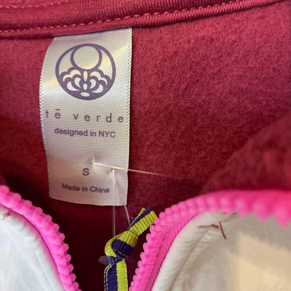 NWT Te Verde Quarter Zip Pullover SMALL Pink White Colorblock Fleece Sweatshirt - Picture 5 of 8